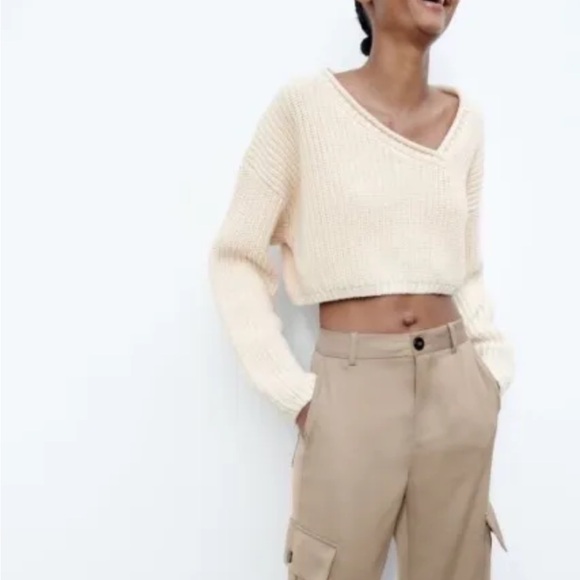 NWT Zara LARGE Satin Effect High Waisted Cargo Pants Sand Light Brown - Picture 4 of 15